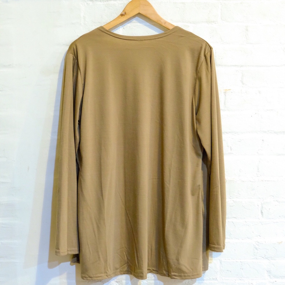 Open front basic lightweight khaki cardigan kimono - Picture 4 of 13